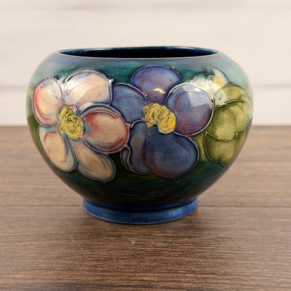 Moorcroft Clematis Footed Bowl Walter Moorcroft England 1940s